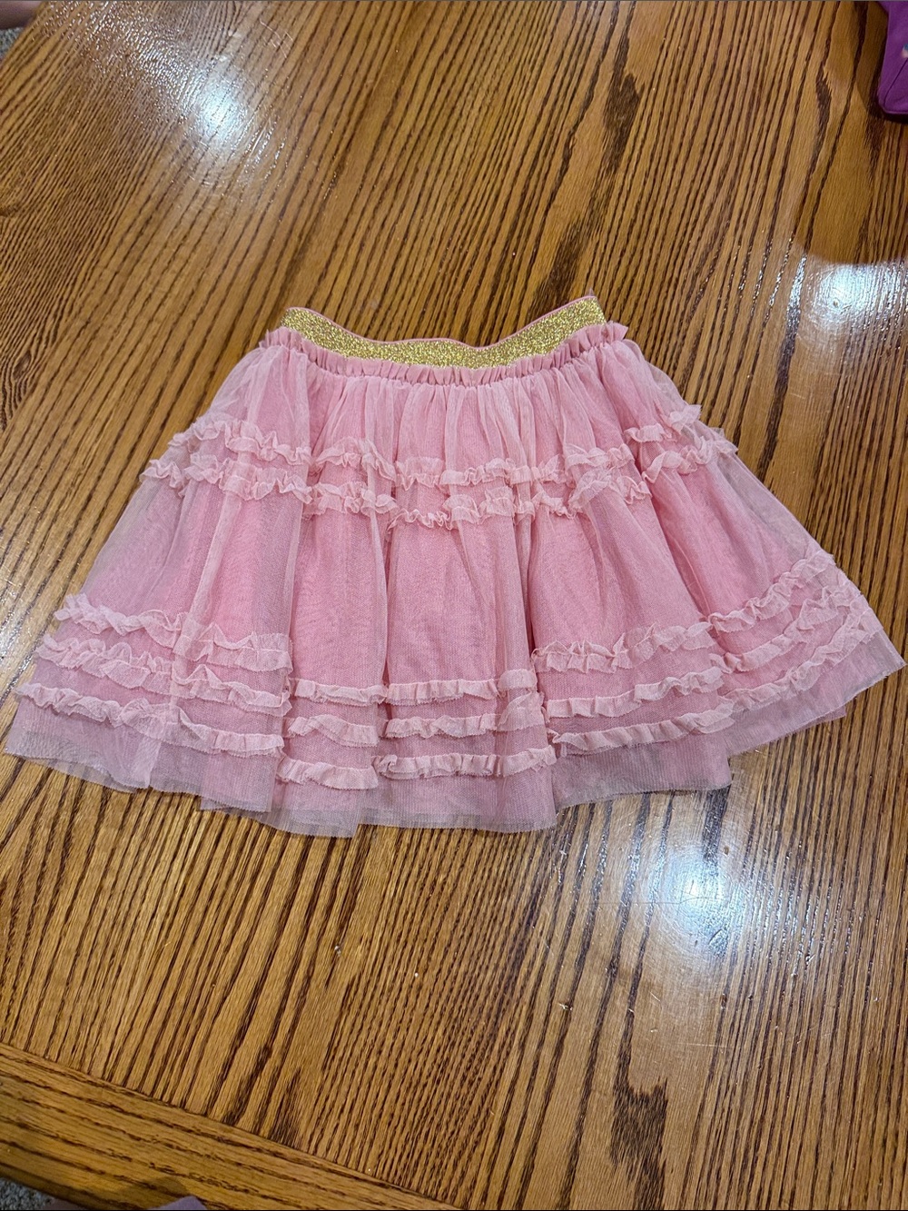 Mini Boden Pink Tulle Layered Skirt with Gold Waistband